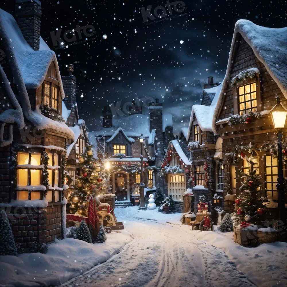 Kate Weihnachten verschneite Straße in der Nacht Hintergrund von Emetselch - Kate Backdrop.de