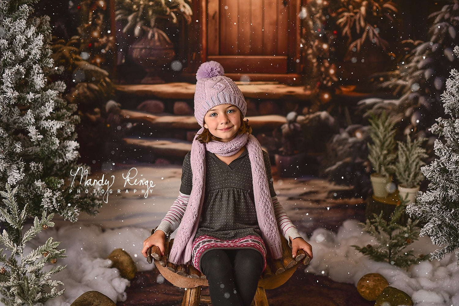 Kate Weihnachten Holzhaus mit Schnee Hintergrund Entworfen von Chain Photography - Kate Backdrop.de