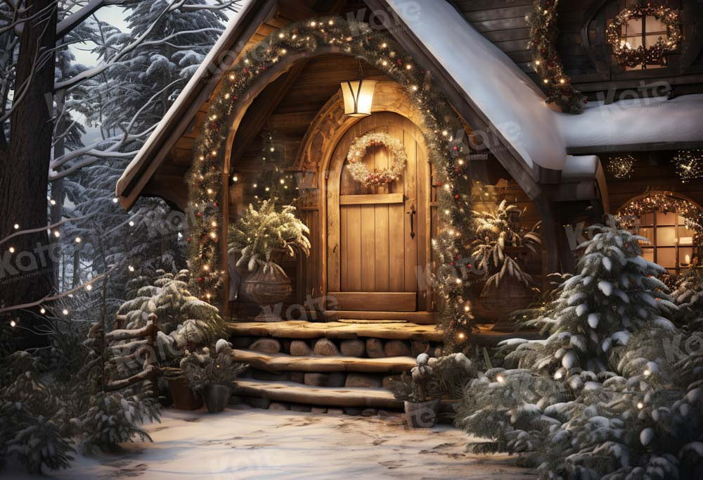 Kate Weihnachten Holzhaus mit Schnee Hintergrund Entworfen von Chain Photography - Kate Backdrop.de