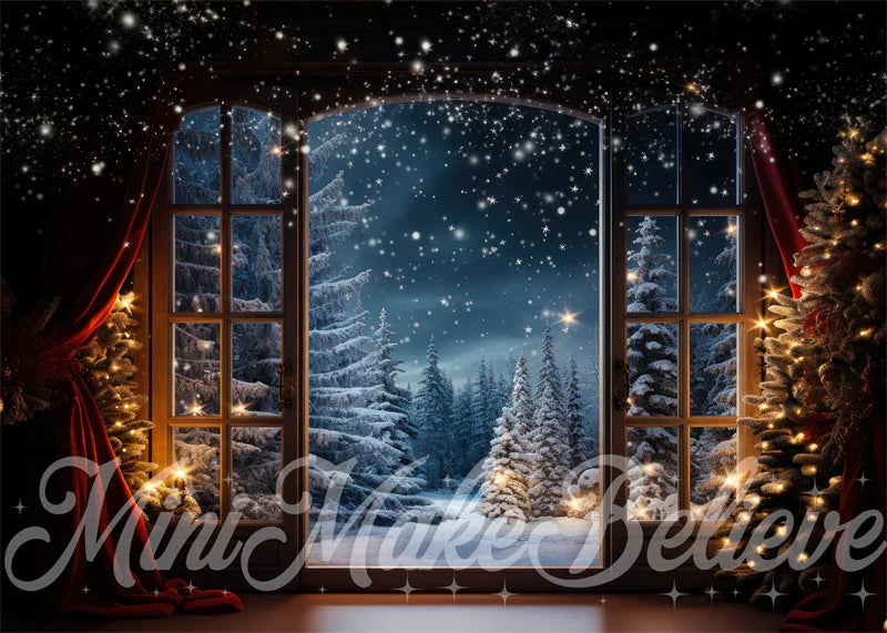 Kate Winter Weihnachten-Bäume Santa Storytime Schnee Fenster Hintergrund von Mini MakeBelieve