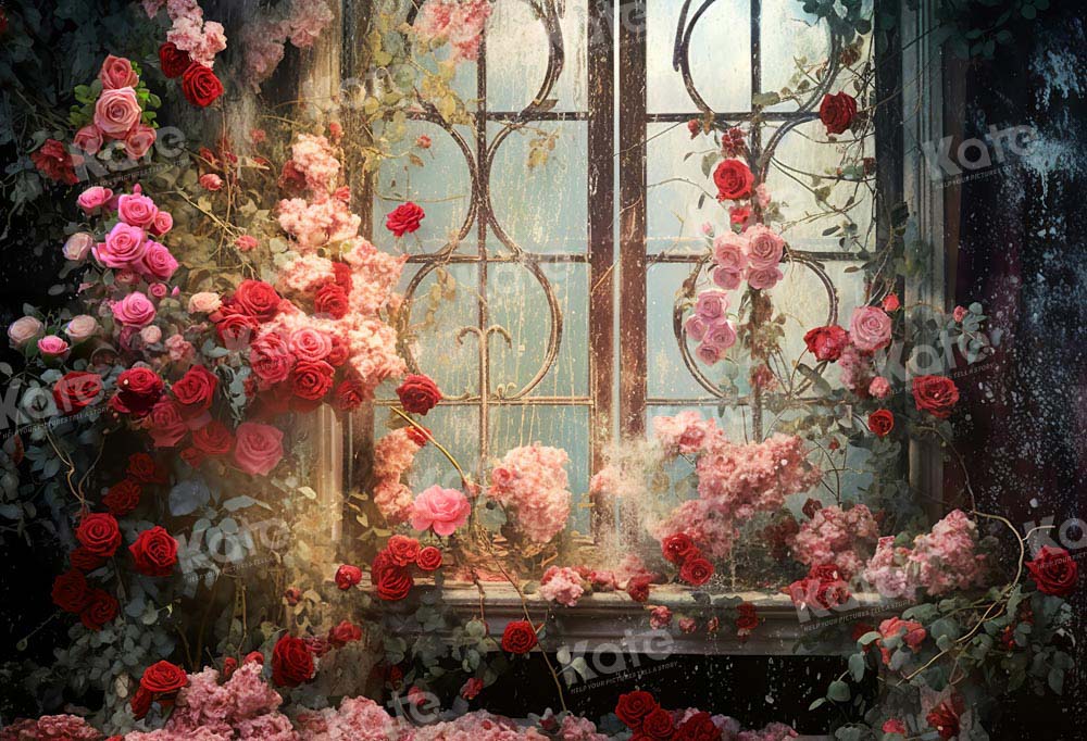 Kate Frühling Valentine's Day Retro Floral Fenster Hintergrund von Chain Photography