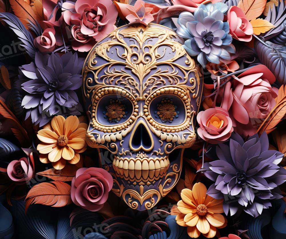 Kate Halloween Bunte Blume Totenkopf Hintergrund von Chain Photography