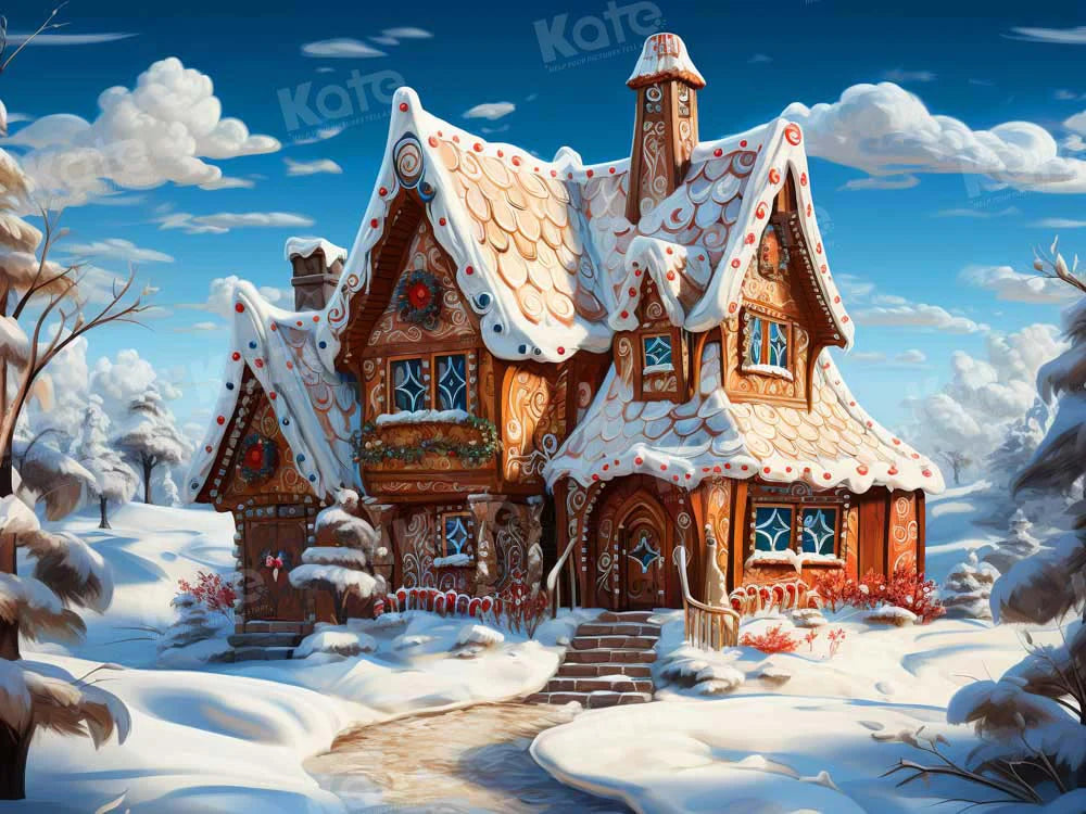 Kate Weihnachten Märchen Winter Schnee Haus Hintergrund für Fotografie