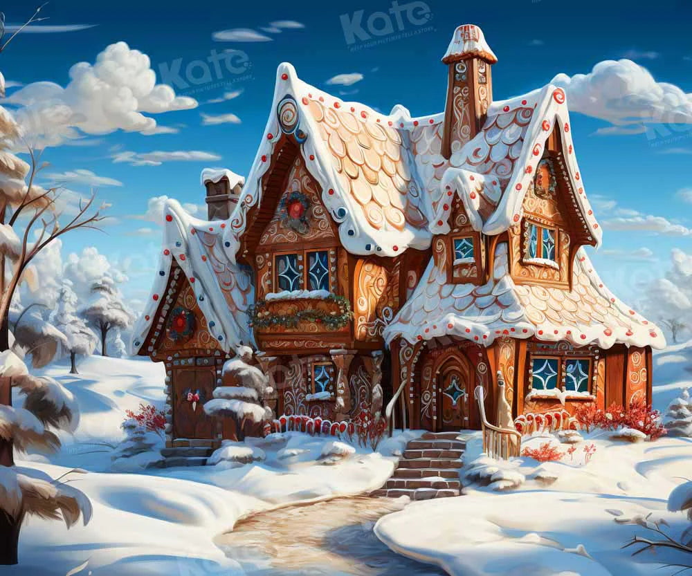 Kate Weihnachten Märchen Winter Schnee Haus Hintergrund für Fotografie