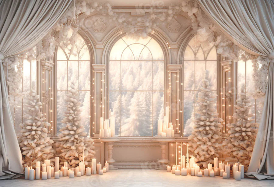 Kate Snowy White Winter Fenster Kerze Zimmer Hintergrund von Emetselch - Kate Backdrop.de