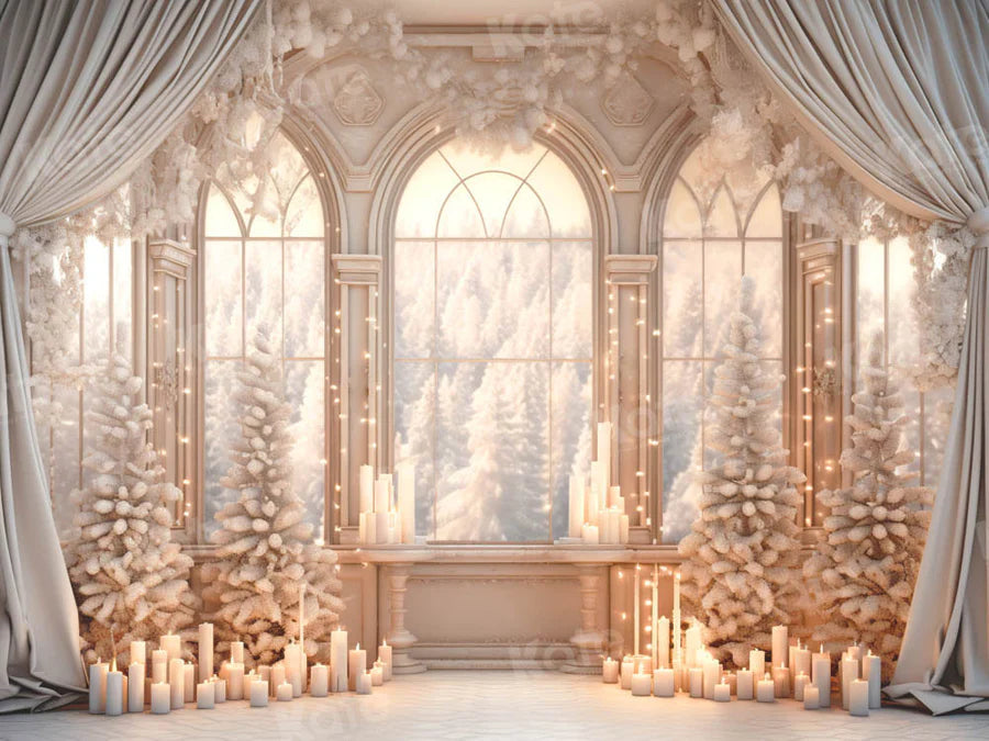 Kate Snowy White Winter Fenster Kerze Zimmer Hintergrund von Emetselch - Kate Backdrop.de