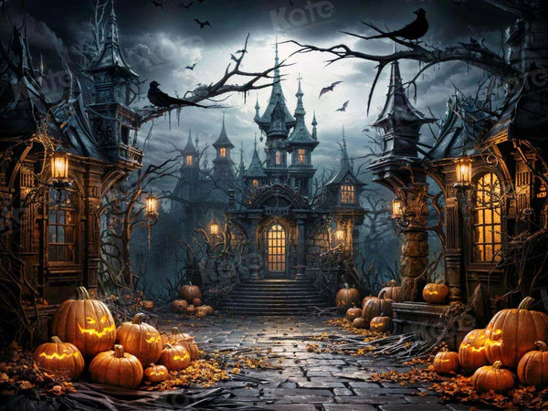 Kate Halloween Fledermaus Kürbis Burg Hintergrund Entworfen von Chain - Kate Backdrop.de