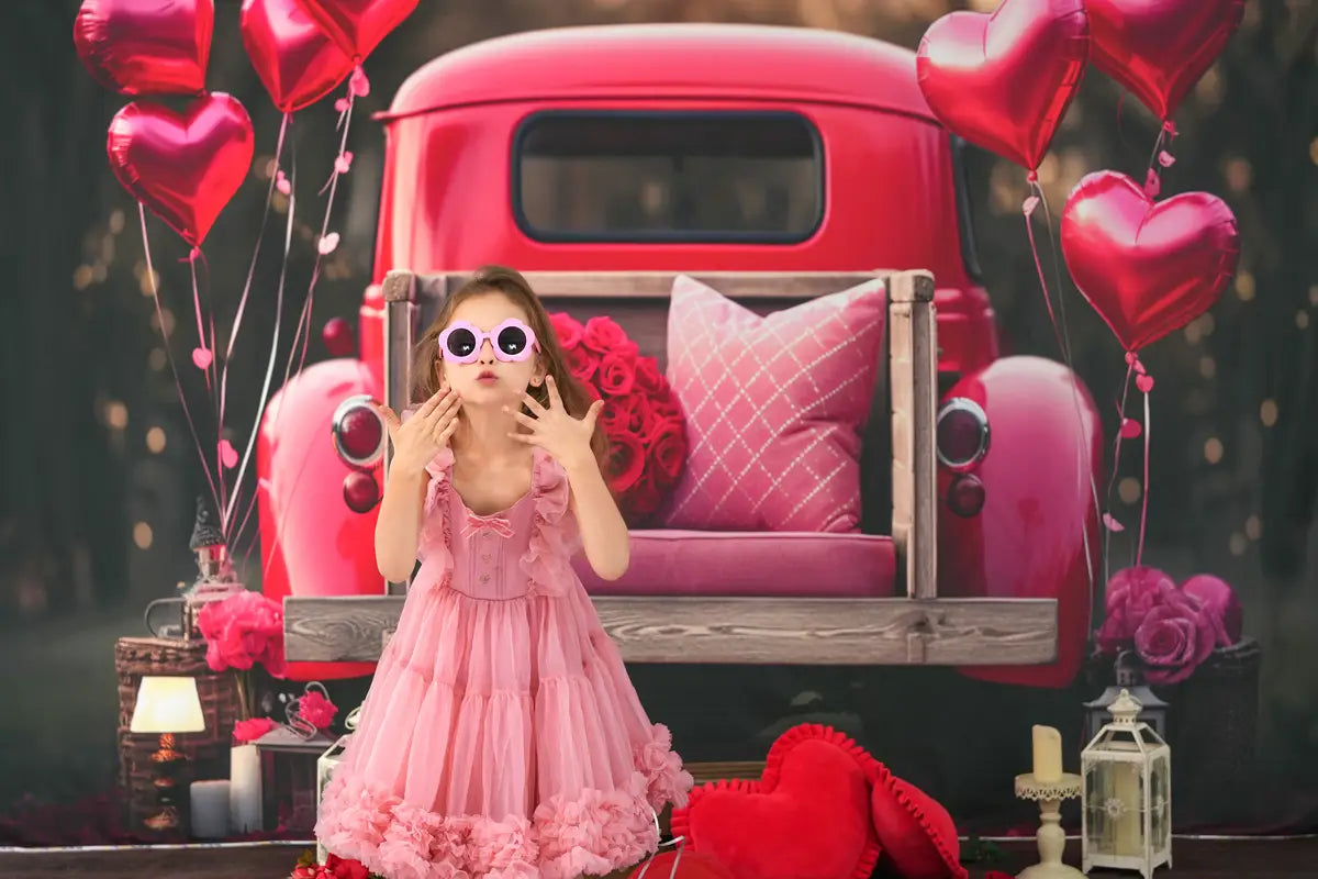 Kate Valentinstag Liebe Ballon Truck Fleece Hintergrund Entworfen von Chain Photography - Kate Backdrop.de