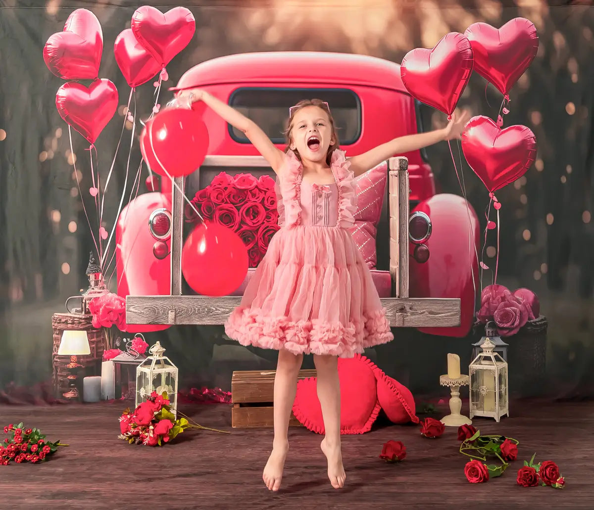 Kate Valentinstag Liebe Ballon Truck Fleece Hintergrund Entworfen von Chain Photography - Kate Backdrop.de