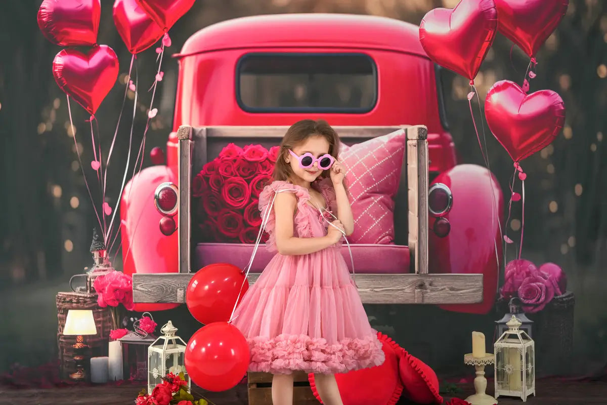 Kate Valentinstag Liebe Ballon Truck Fleece Hintergrund Entworfen von Chain Photography - Kate Backdrop.de