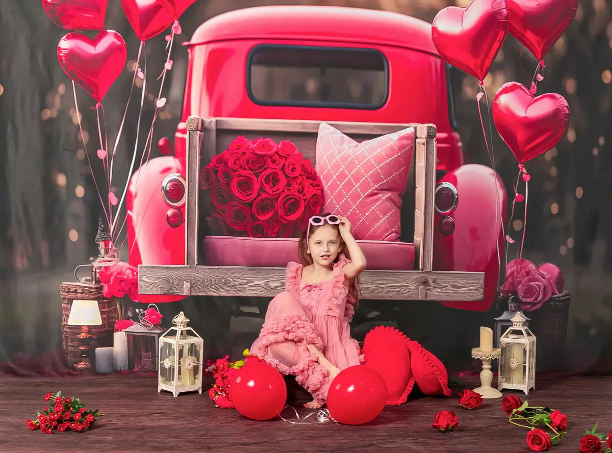 Kate Valentinstag Liebe Ballon Truck Fleece Hintergrund Entworfen von Chain Photography