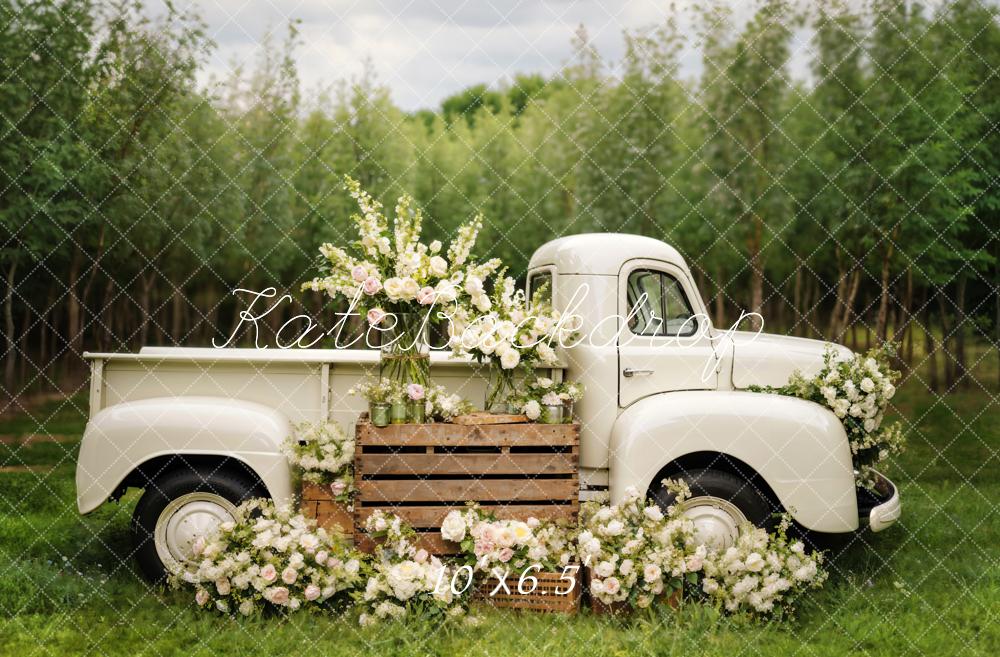 Kate Frühling Weiße Blumen LKW Hintergrund von Chain Photography - Kate Backdrop.de