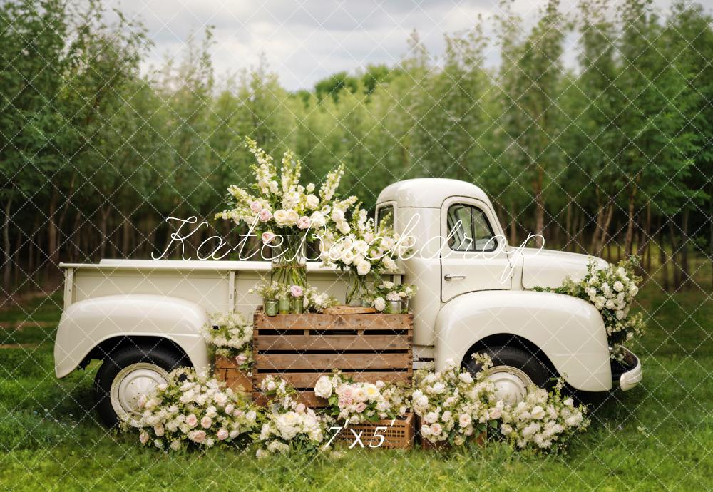 Kate Frühling Weiße Blumen LKW Hintergrund von Chain Photography - Kate Backdrop.de