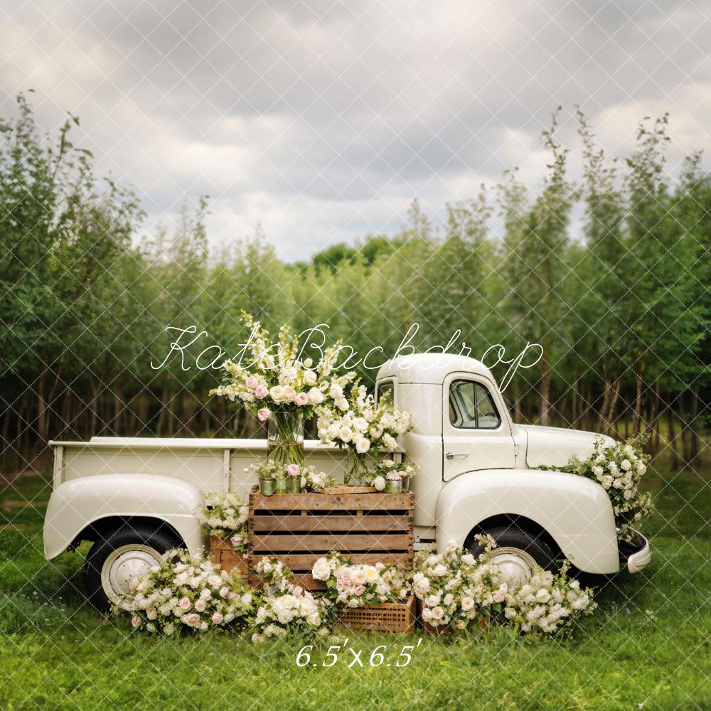Kate Frühling Weiße Blumen LKW Hintergrund von Chain Photography - Kate Backdrop.de