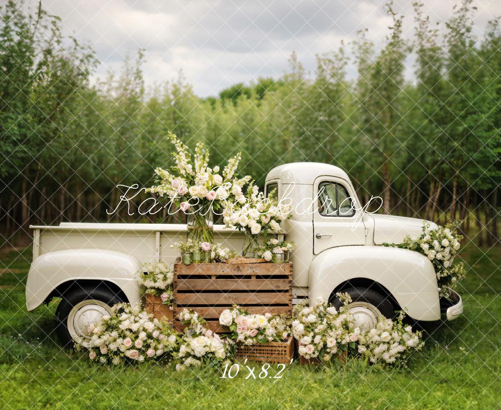 Kate Frühling Weiße Blumen LKW Hintergrund von Chain Photography - Kate Backdrop.de
