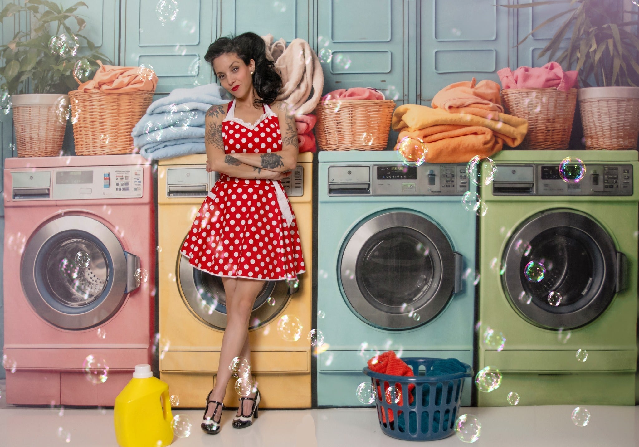 Super Sale-A Kate Laundry Day Bunte Waschmaschine Hintergrund von Chain Photography - Kate Backdrop.de