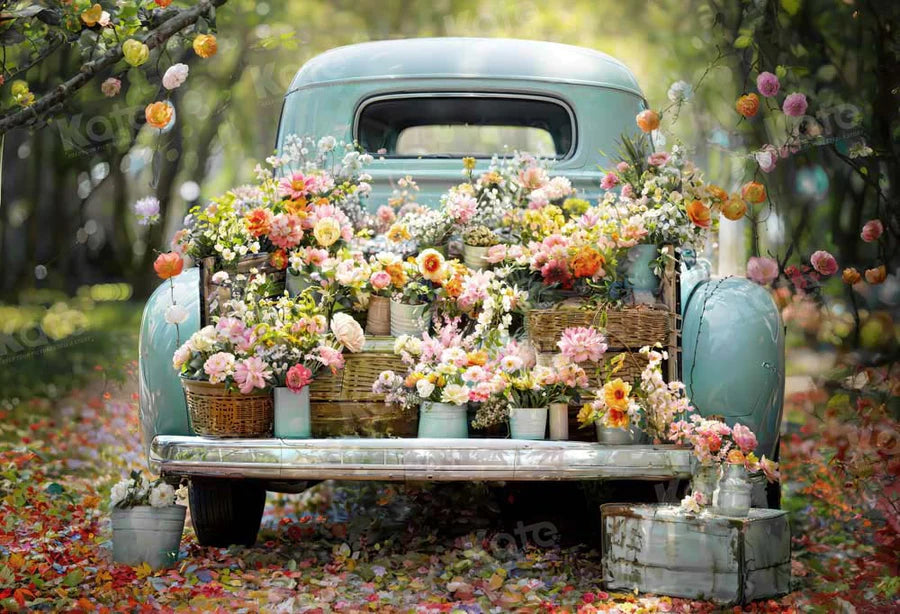 Kate Frühling Grün Wald LKW Blumen Hintergrund von Emetselch - Kate Backdrop.de