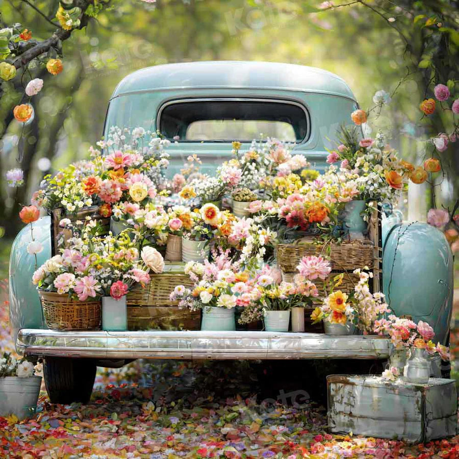 Kate Frühling Grün Wald LKW Blumen Hintergrund von Emetselch - Kate Backdrop.de