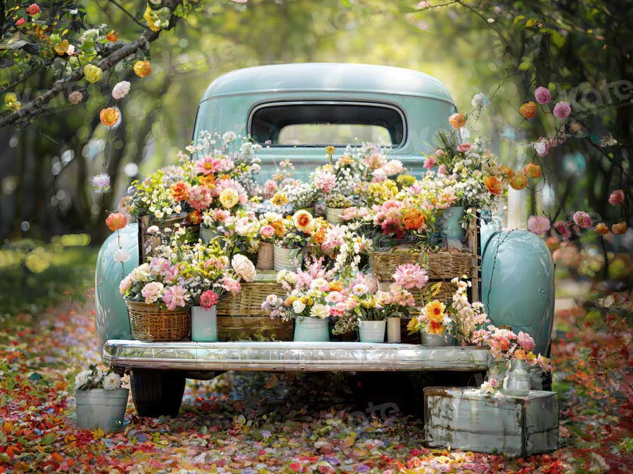 Kate Frühling Grün Wald LKW Blumen Hintergrund von Emetselch - Kate Backdrop.de