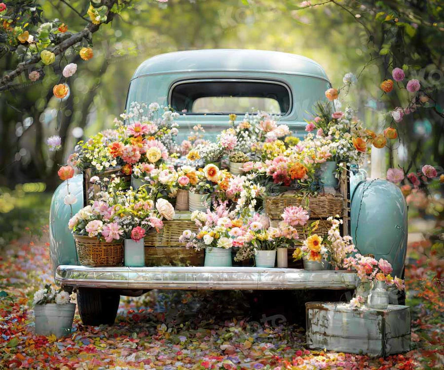 Kate Frühling Grün Wald LKW Blumen Hintergrund von Emetselch - Kate Backdrop.de