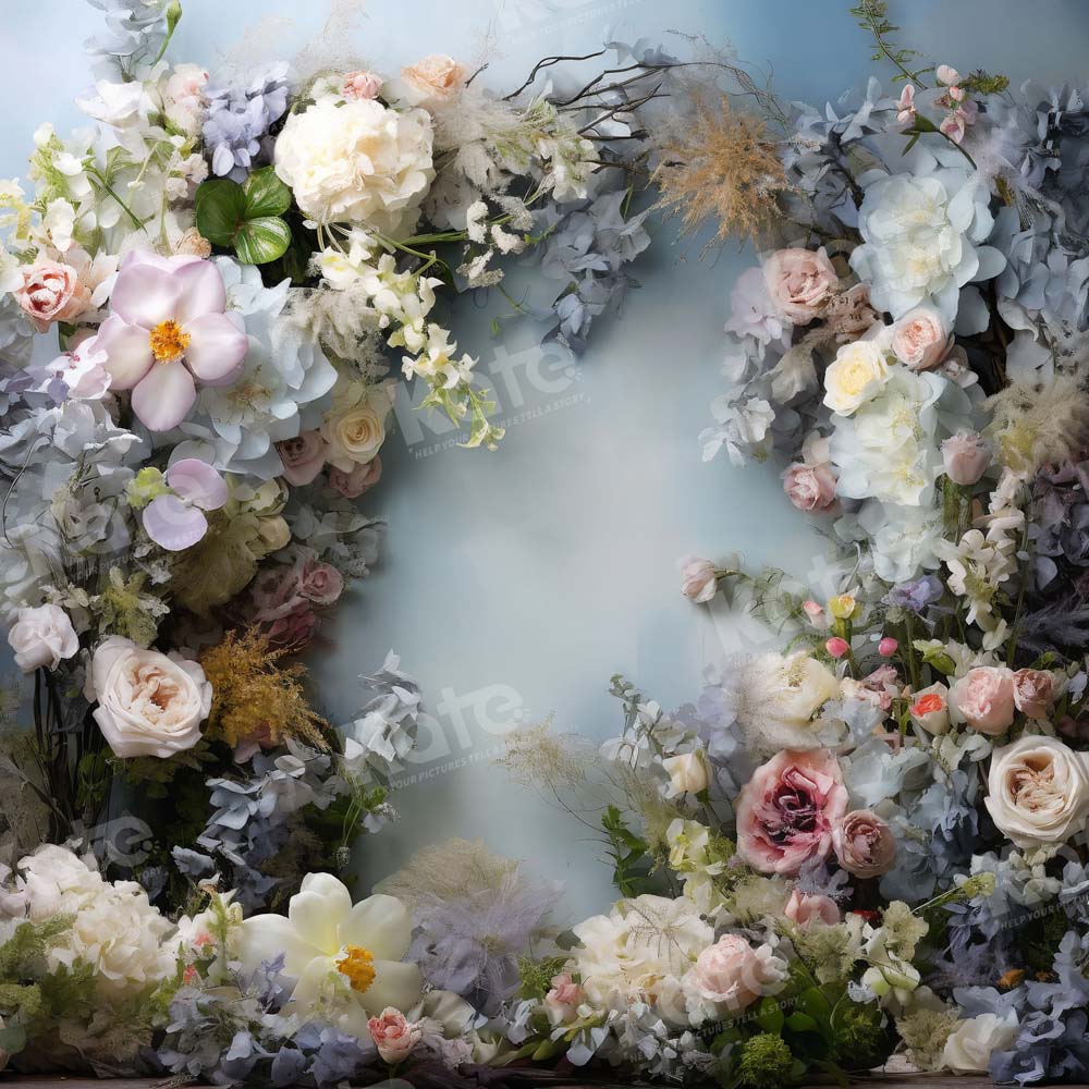 Kate Graue blaue künstlerische Blume Wand Hintergrund von Emetselch - Kate Backdrop.de
