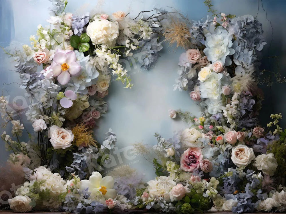 Kate Graue blaue künstlerische Blume Wand Hintergrund von Emetselch - Kate Backdrop.de