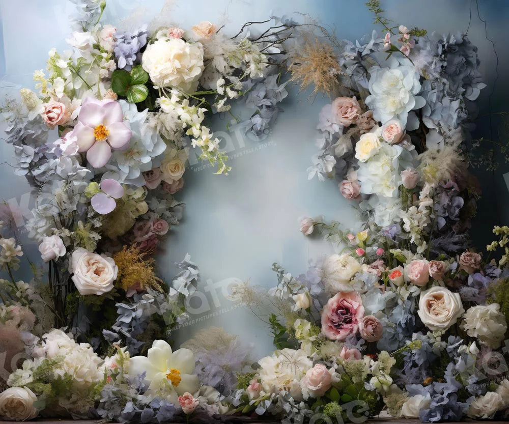 Kate Graue blaue künstlerische Blume Wand Hintergrund von Emetselch - Kate Backdrop.de
