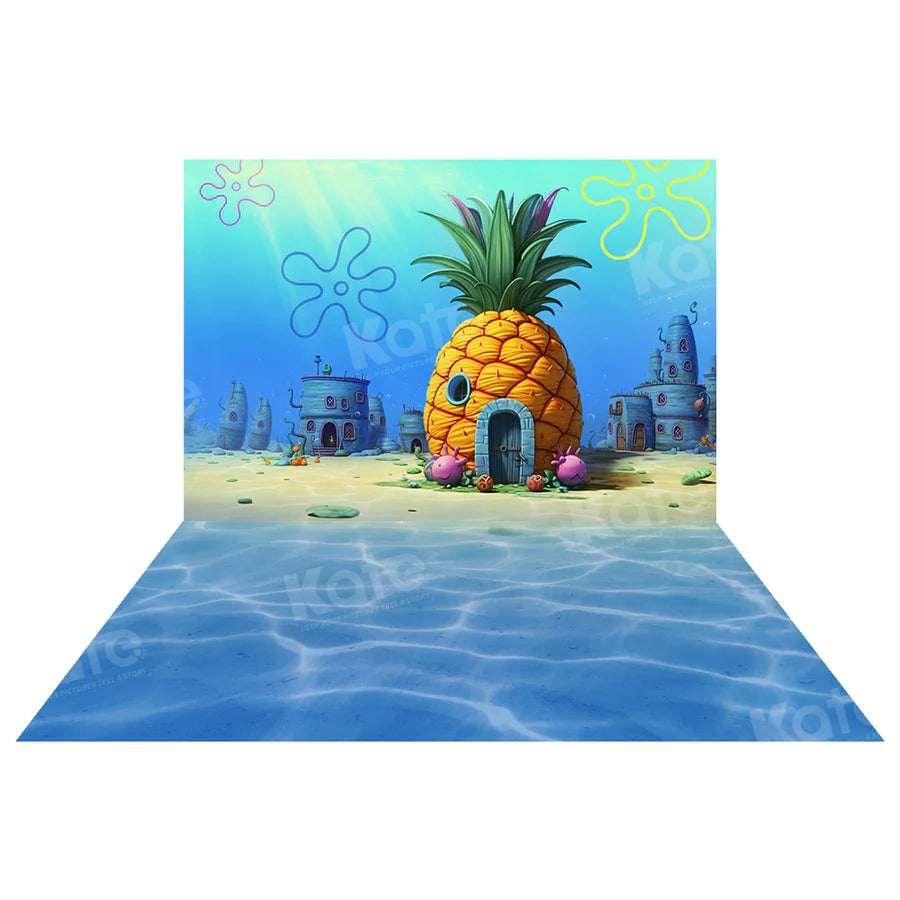 Kate Unterwasserwelt Ananas Haus Hintergrund+Blauer Meeresboden Hintergrund