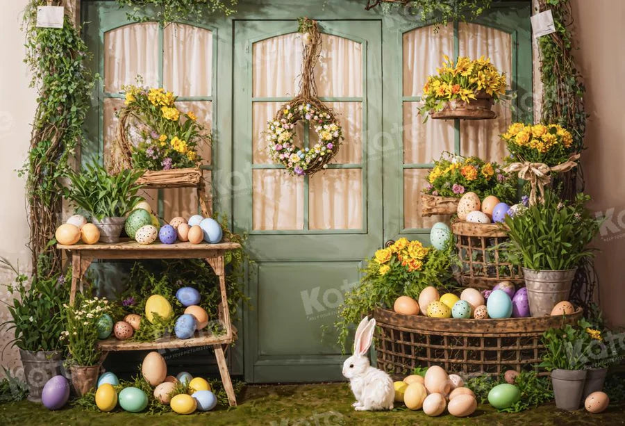 Kate Ostereier Blumen Grün Pflanzen Kaninchen Zimmer Hintergrund von Emetselch