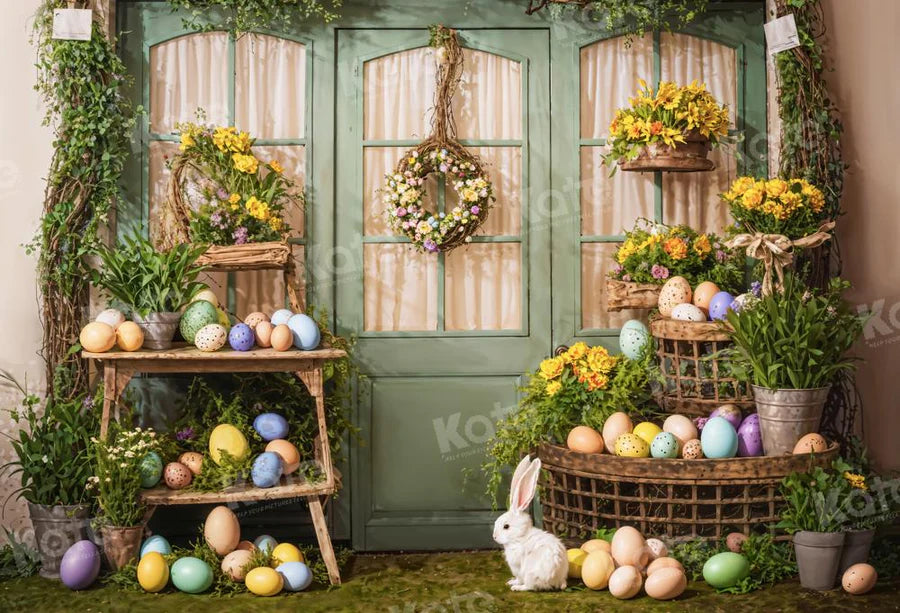 Kate Ostereier Blumen Grün Pflanzen Kaninchen Zimmer Hintergrund von Emetselch - Kate Backdrop.de