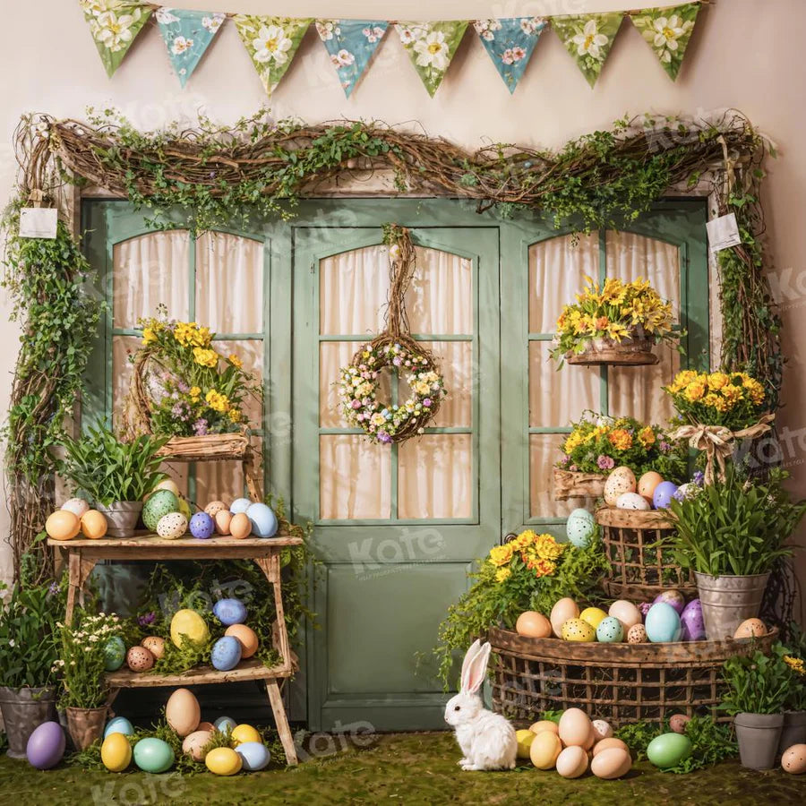 Kate Ostereier Blumen Grün Pflanzen Kaninchen Zimmer Hintergrund von Emetselch