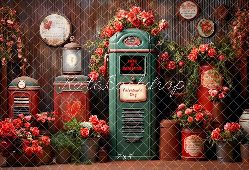 Kate Valentinstag Blumen Briefkasten Retroraum Hintergrund von Chain Photography