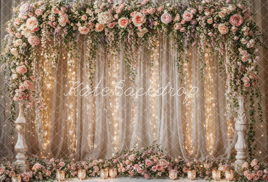 Kate Hochzeit Blume Licht String Vorhang Hintergrund von Chain Photography