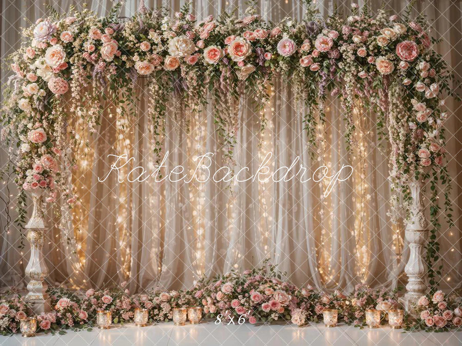Kate Hochzeit Blume Licht String Vorhang Hintergrund von Chain Photography