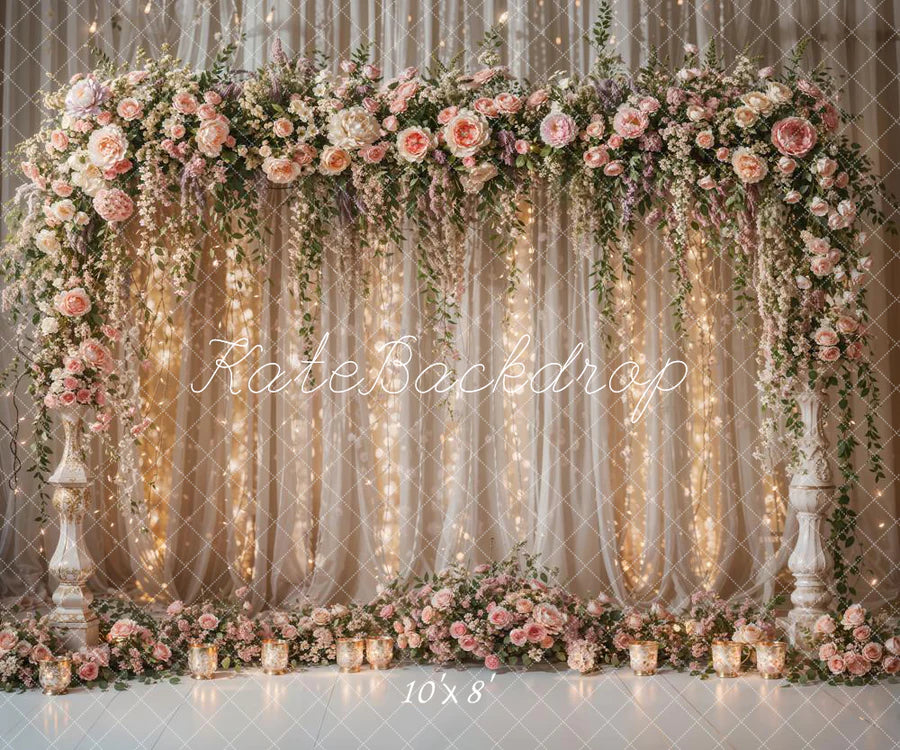 Kate Hochzeit Blume Licht String Vorhang Hintergrund von Chain Photography