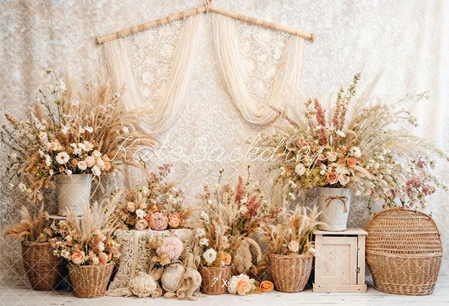 Kate Frühling Boho Floral Reed Vorhänge Hintergrund von Emetselch - Kate Backdrop.de