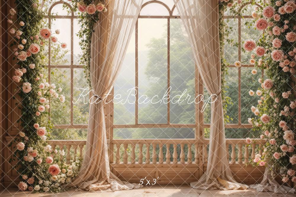 Kate Frühling Rosa Blumen Fenster Fleece Hintergrund Entworfen von Emetselch - Kate Backdrop.de