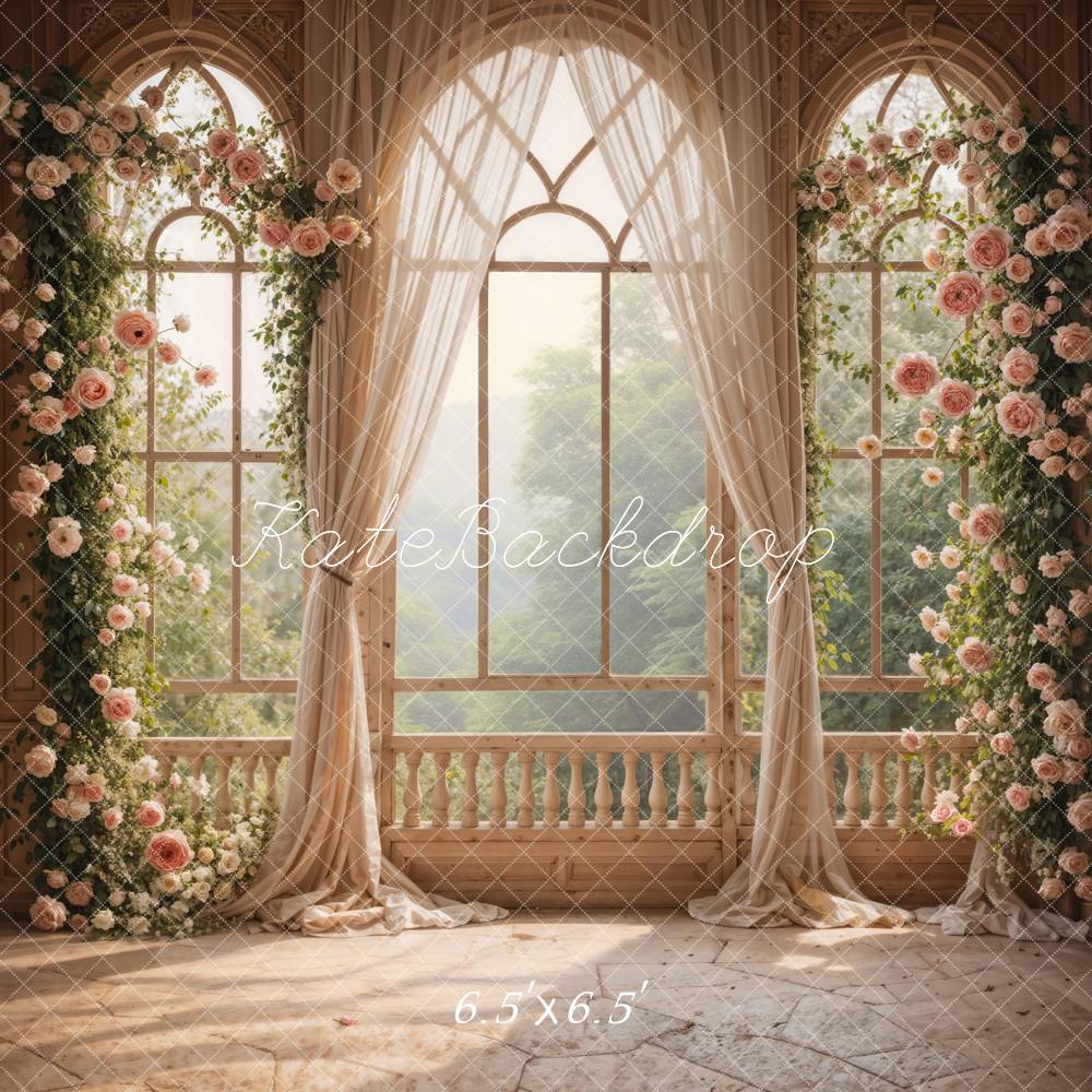 Kate Frühling Rosa Blumen Fenster Fleece Hintergrund Entworfen von Emetselch - Kate Backdrop.de