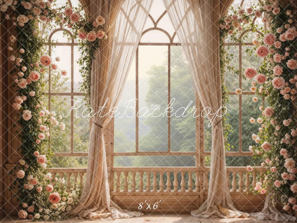 Kate Frühling Rosa Blumen Fenster Fleece Hintergrund Entworfen von Emetselch - Kate Backdrop.de