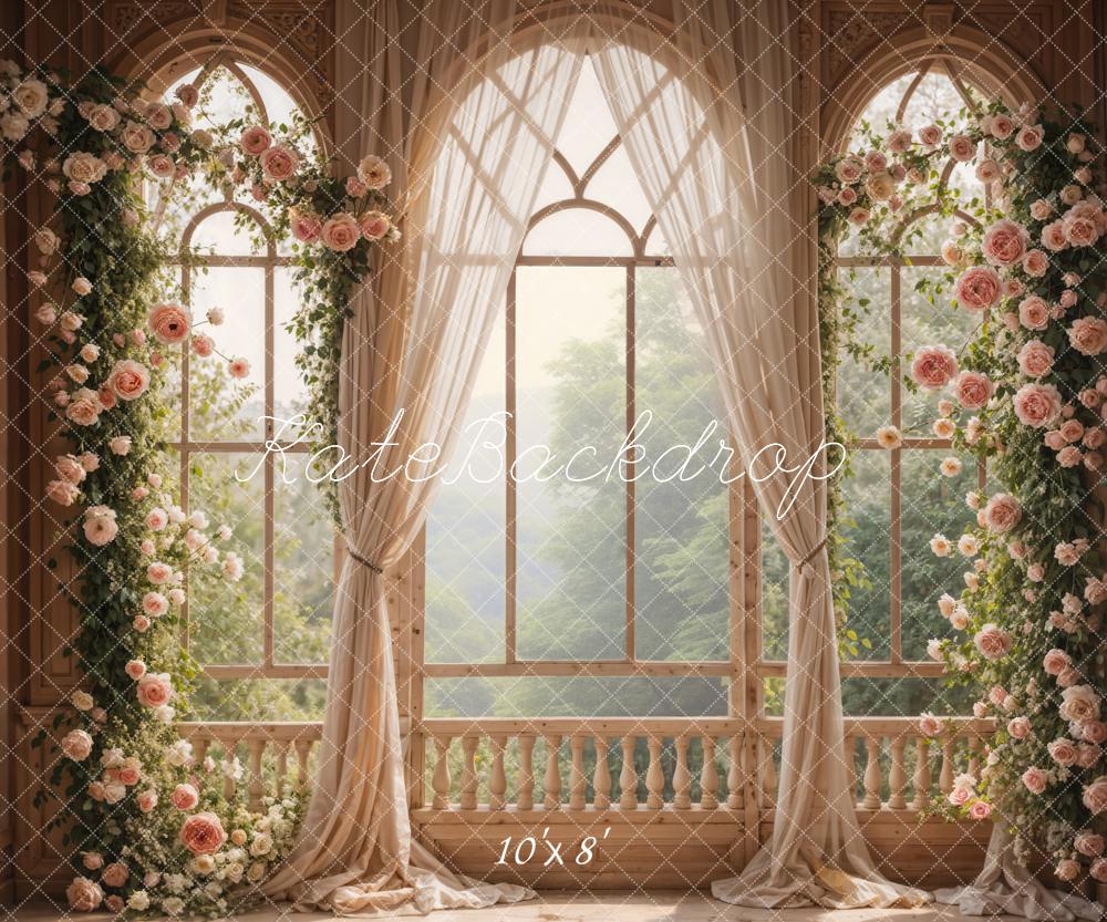 Kate Frühling Rosa Blumen Fenster Fleece Hintergrund Entworfen von Emetselch - Kate Backdrop.de