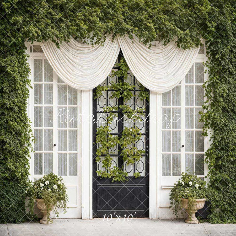 Kate Frühling Grüne Pflanzen Vorhänge Fenster Türen Hintergrund von Emetselch
