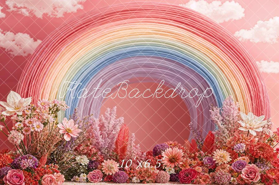 Kate Valentinstag Macarons Regenbogen Blumen Rosa Hintergrund von Chain Photography