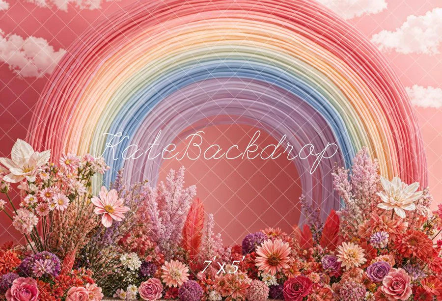 Kate Valentinstag Macarons Regenbogen Blumen Rosa Hintergrund von Chain Photography