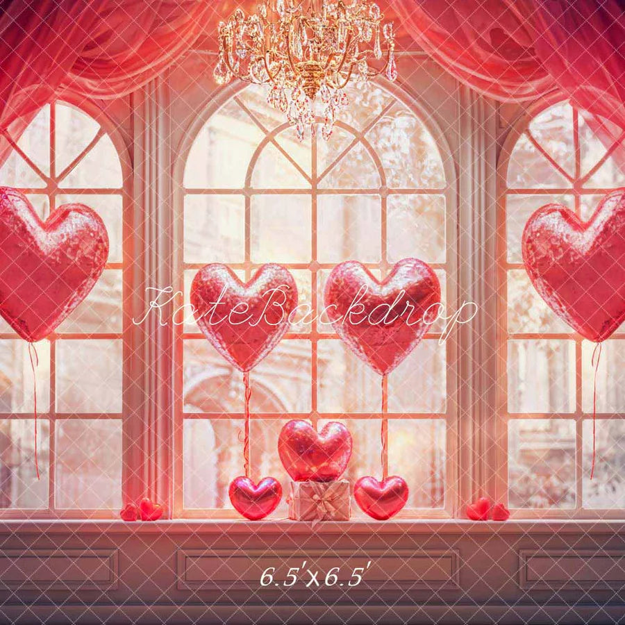 Kate Valentinstag Liebe Luftballon Fenster Zimmer Hintergrund von Chain Photography