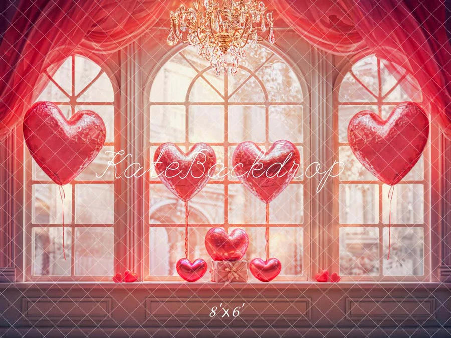 Kate Valentinstag Liebe Luftballon Fenster Zimmer Hintergrund von Chain Photography