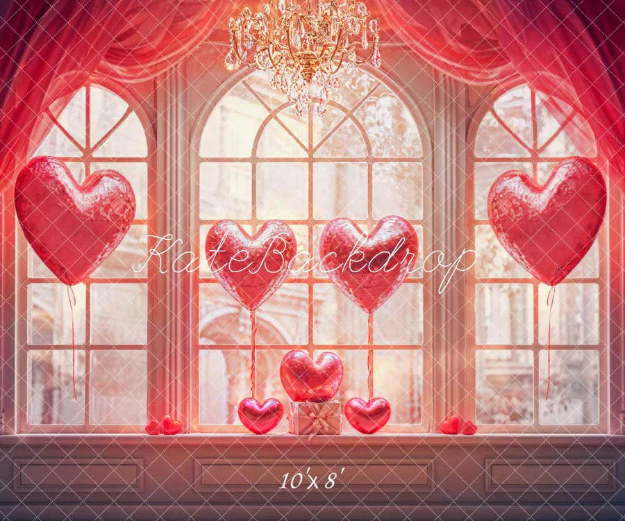 Kate Valentinstag Liebe Luftballon Fenster Zimmer Hintergrund von Chain Photography