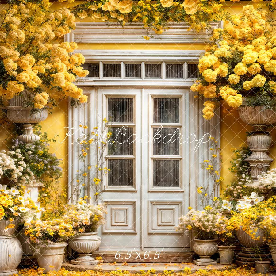 Kate Frühling Gelbe Blumen Holztüren Hintergrund von Emetselch - Kate Backdrop.de