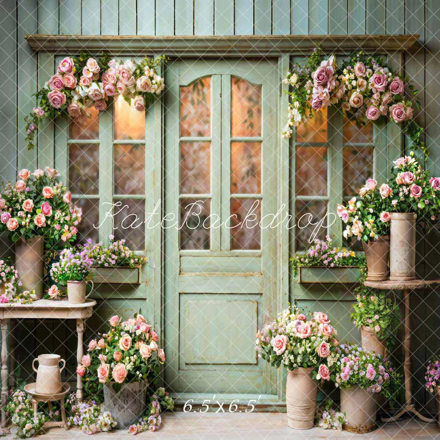 Kate Frühling Blumen Grün Holztür Hintergrund von Emetselch - Kate Backdrop.de