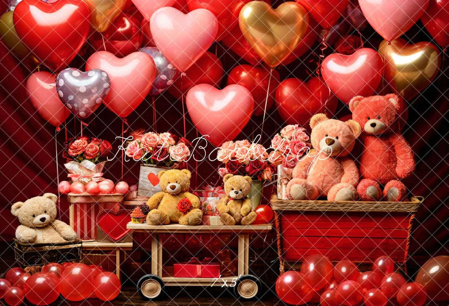 Kate Valentinstag Bär Ballon Blume Hintergrund von Emetselch - Kate Backdrop.de