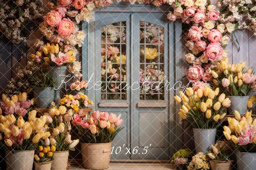 Kate Frühling Blumen Holztür Hintergrund von Chain Photography - Kate Backdrop.de